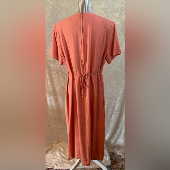 Vintage Betsey Lauren Peachy Linen Blend Midi Slit Hem Dress size 18W - Picture 2 of 8